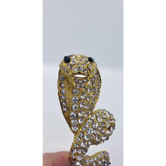 Vintage Large Snake Gold Rhinestone Covered Scarf Slide Or Belt Buckle 1970s - Picture 4 of 16